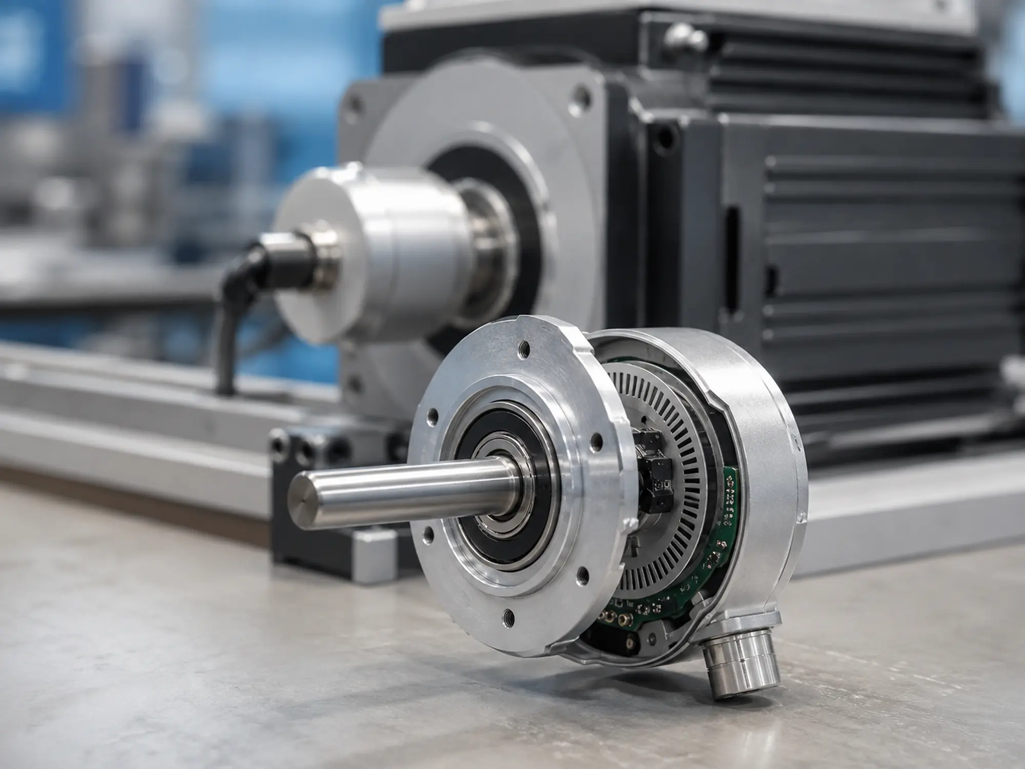Rotary encoder and servo feedback assembly with a supported shaft