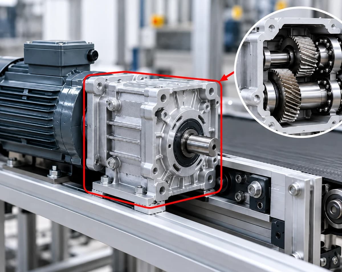 Gearbox assembly with an internal gear and bearing cutaway detail