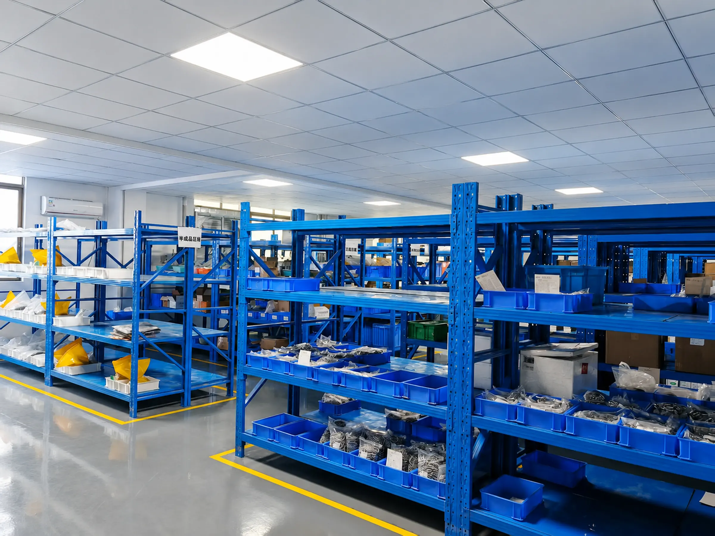 Semi-finished bearing components in organized storage