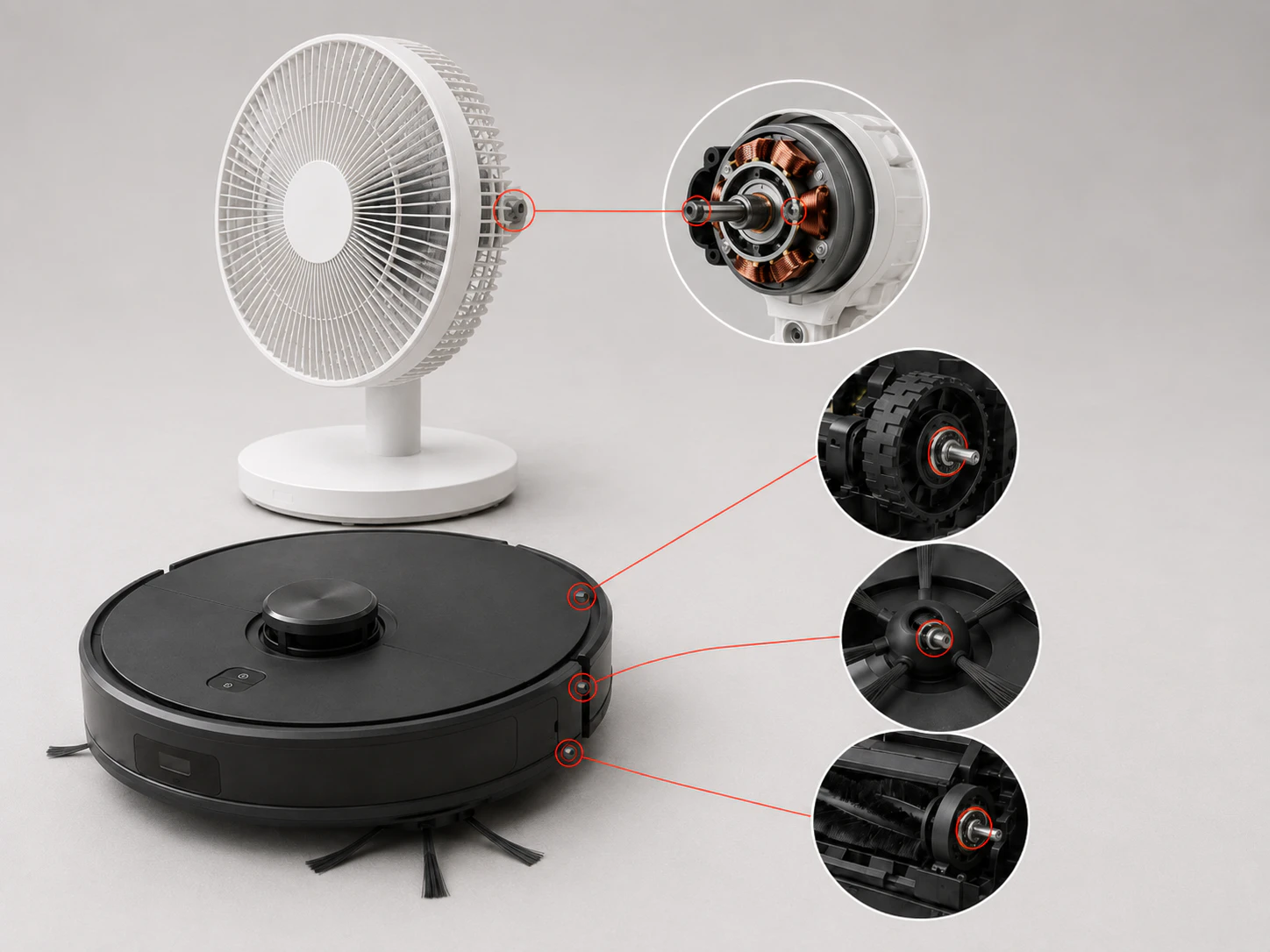 Vacuum cleaner motor assembly with the front shaft bearing visible