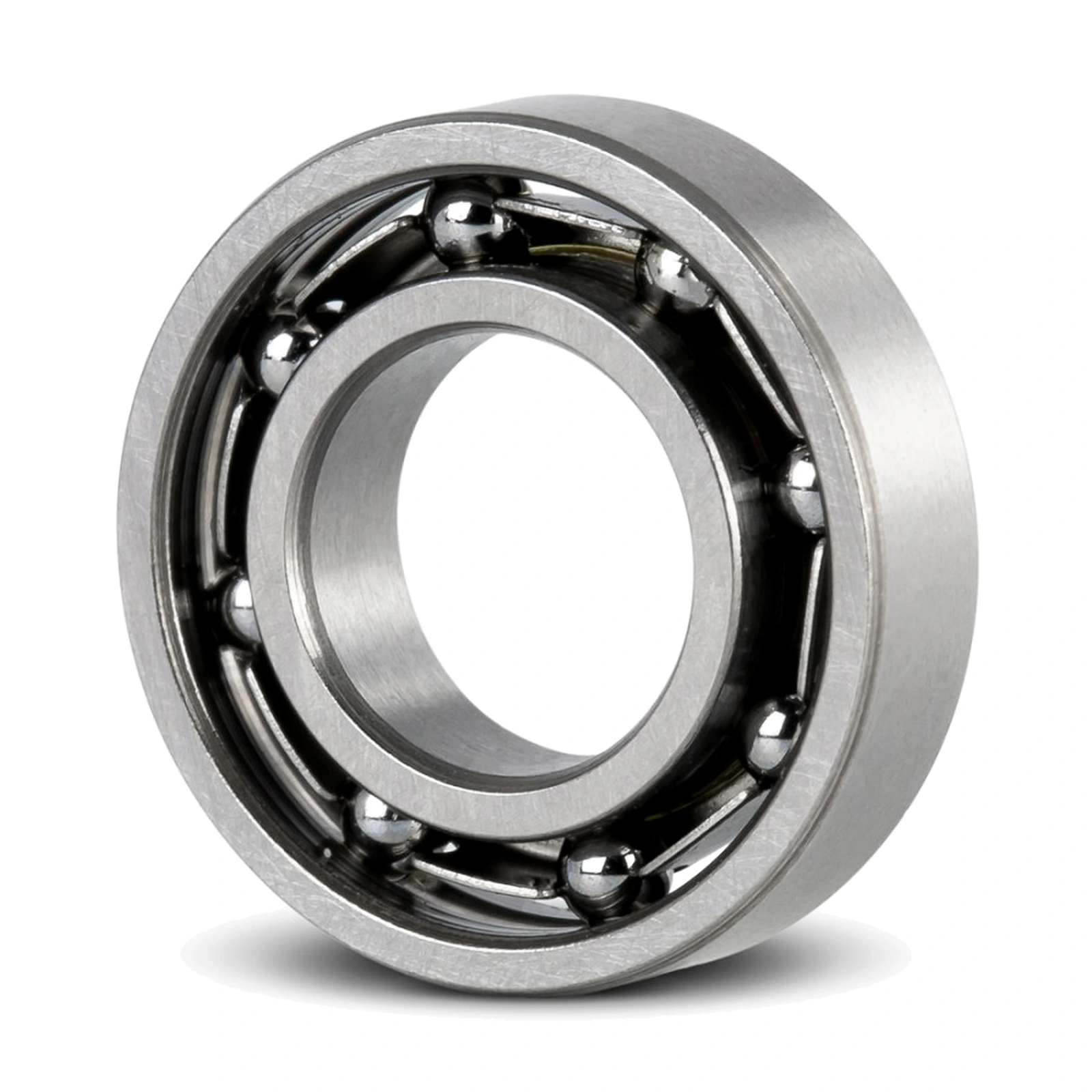 MR105 open miniature deep groove ball bearing showing balls and cage