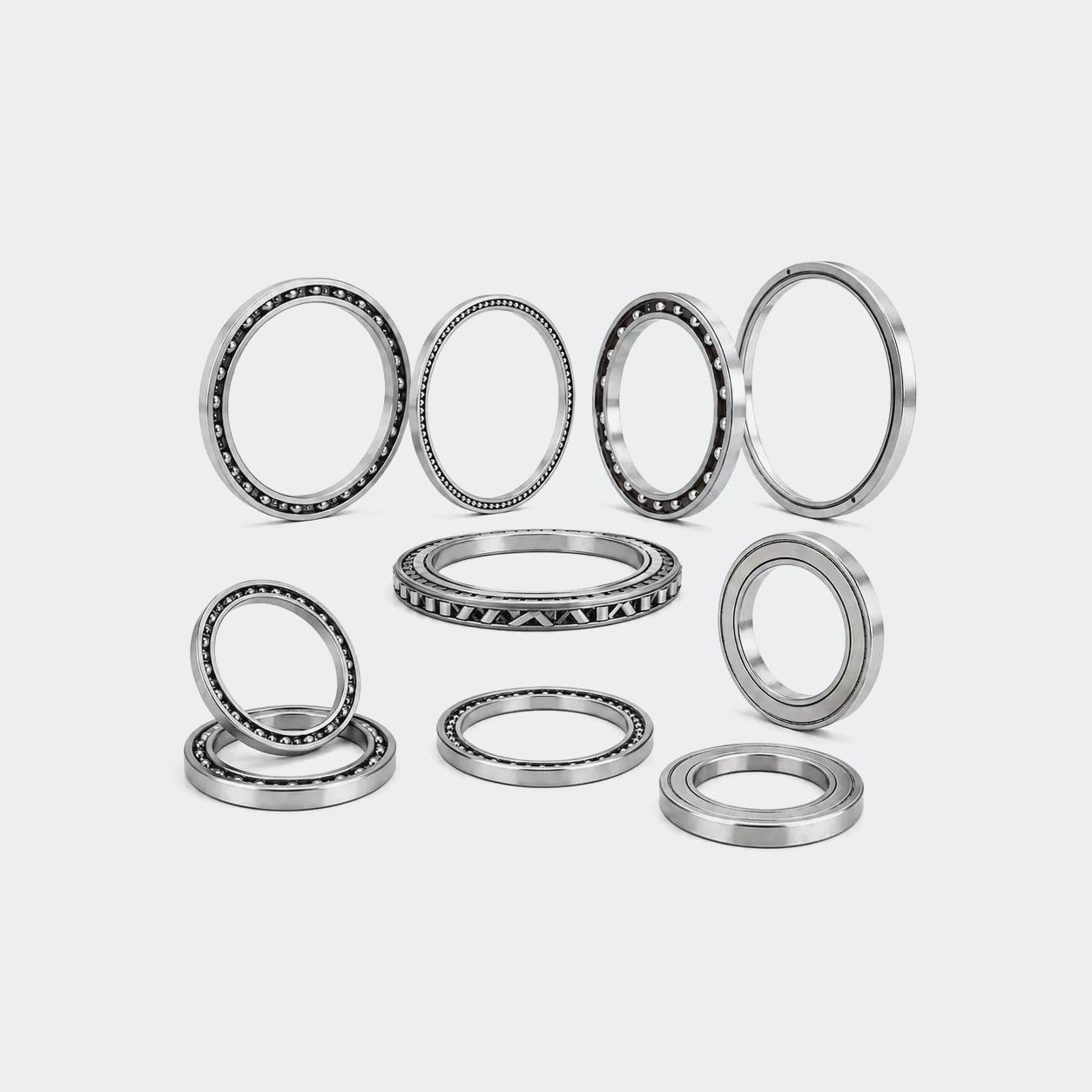 Thin section ball bearing assortment with open and shielded configurations